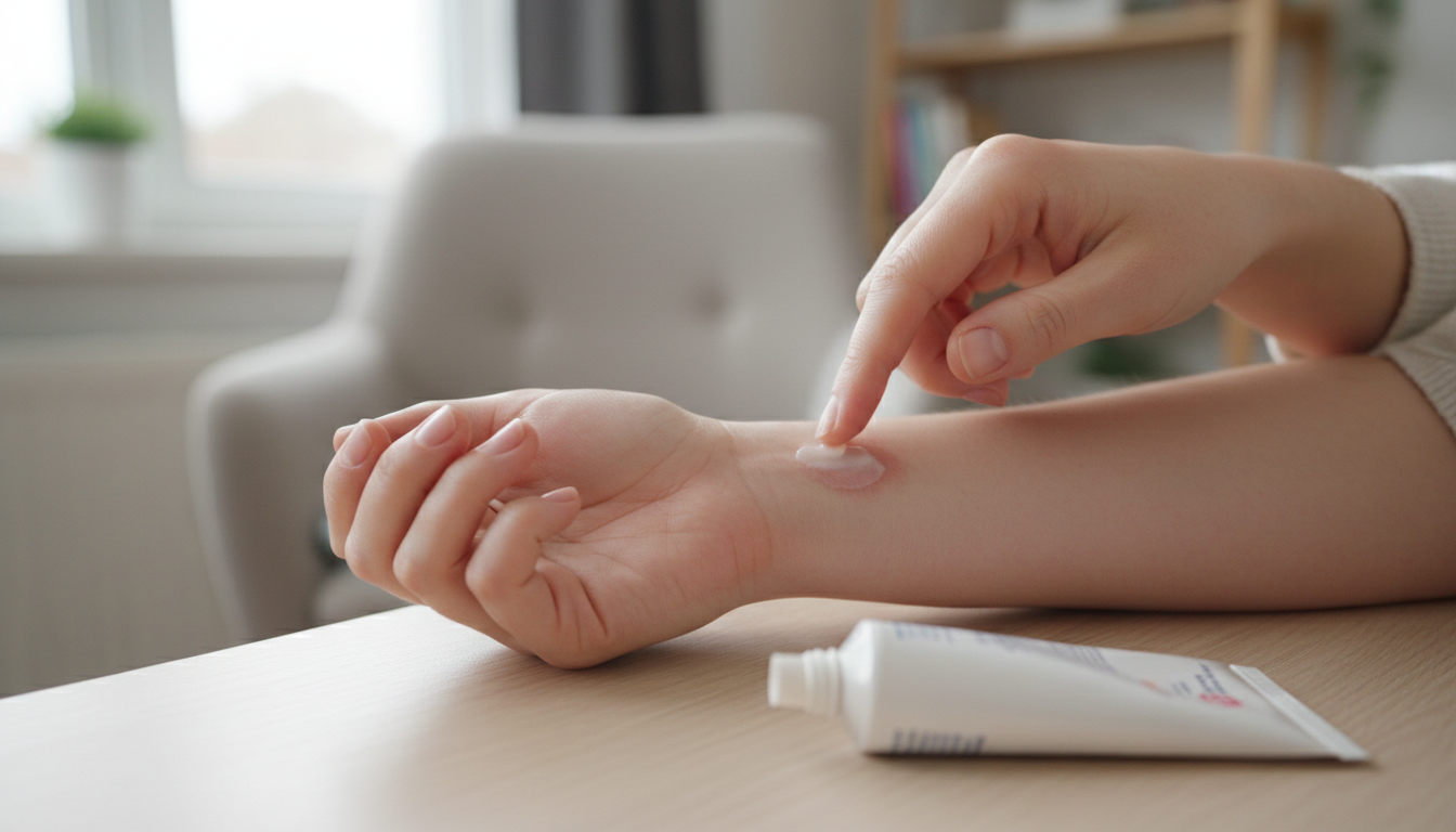 환자가 집에서 항암제 연고를 피부 병변에 바르는 모습