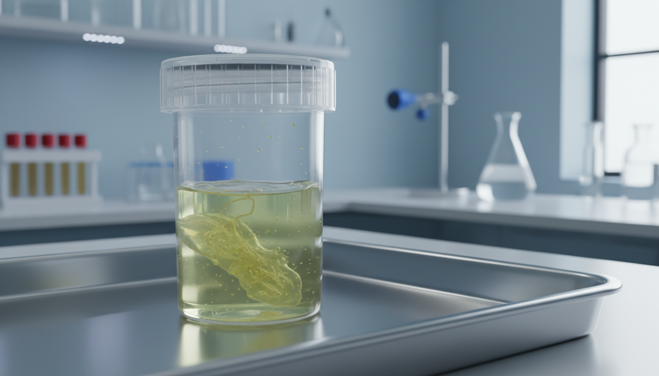 임질 감염을 상징하는 노란색 또는 녹색 분비물이 든 소변 샘플 이미지