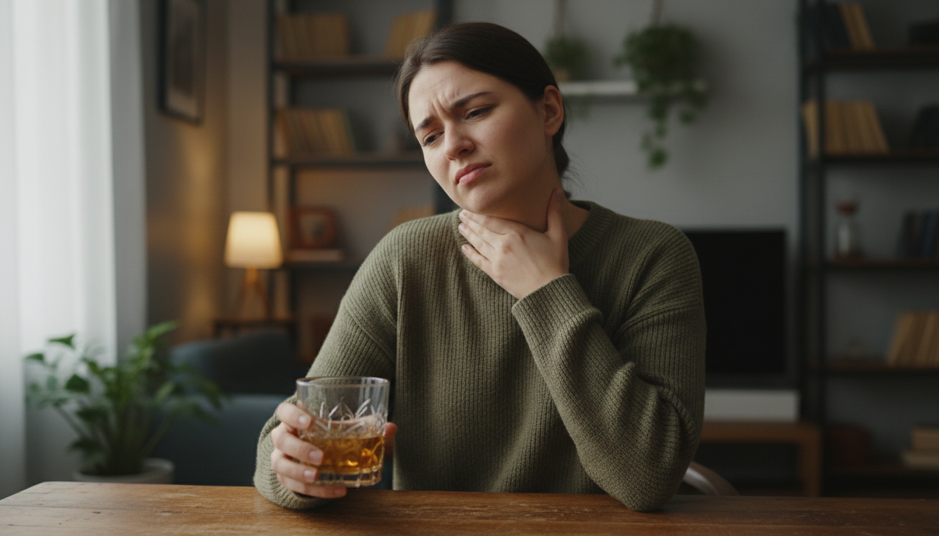 소량의 술을 마신 후 림프절 부위에 통증을 느끼는 모습을 표현한 이미지