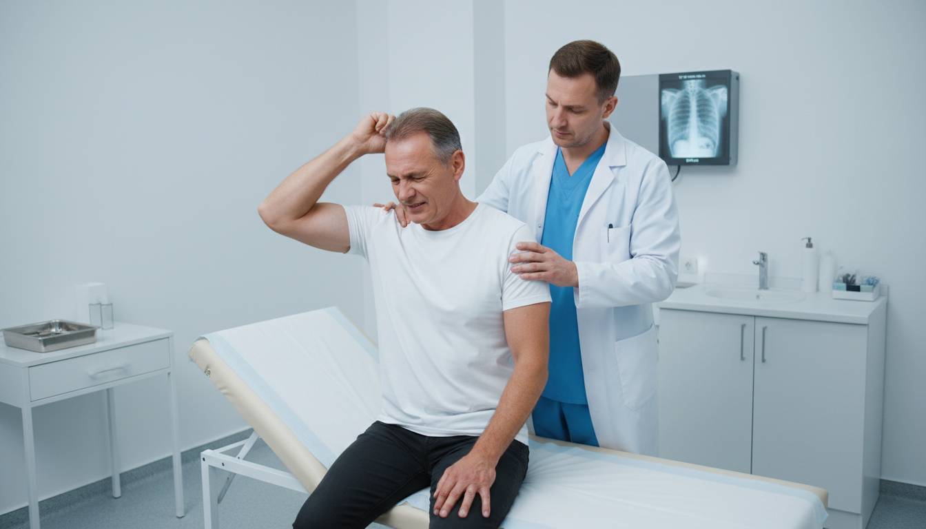 드롭 암 테스트를 받는 환자와 검진하는 의사의 모습