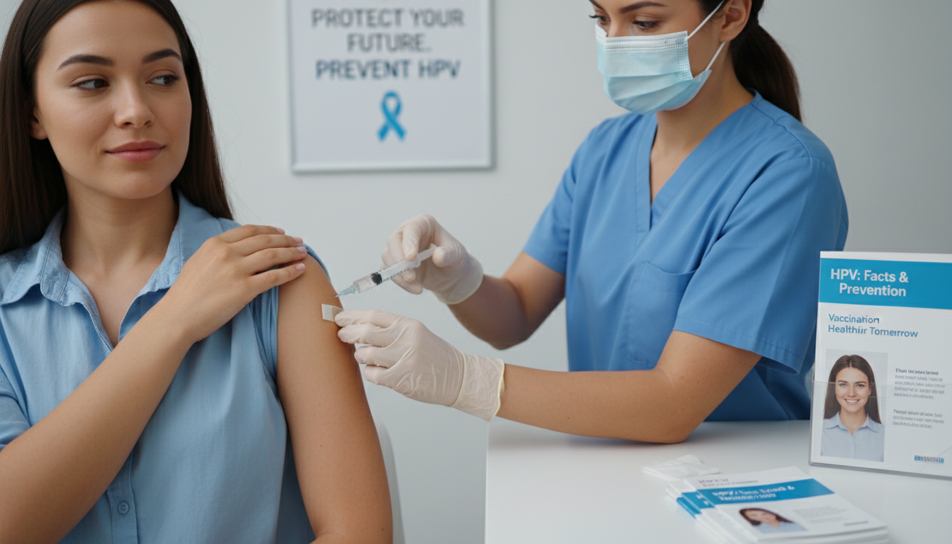 클리닉에서 HPV 예방 접종을 받는 여성의 모습