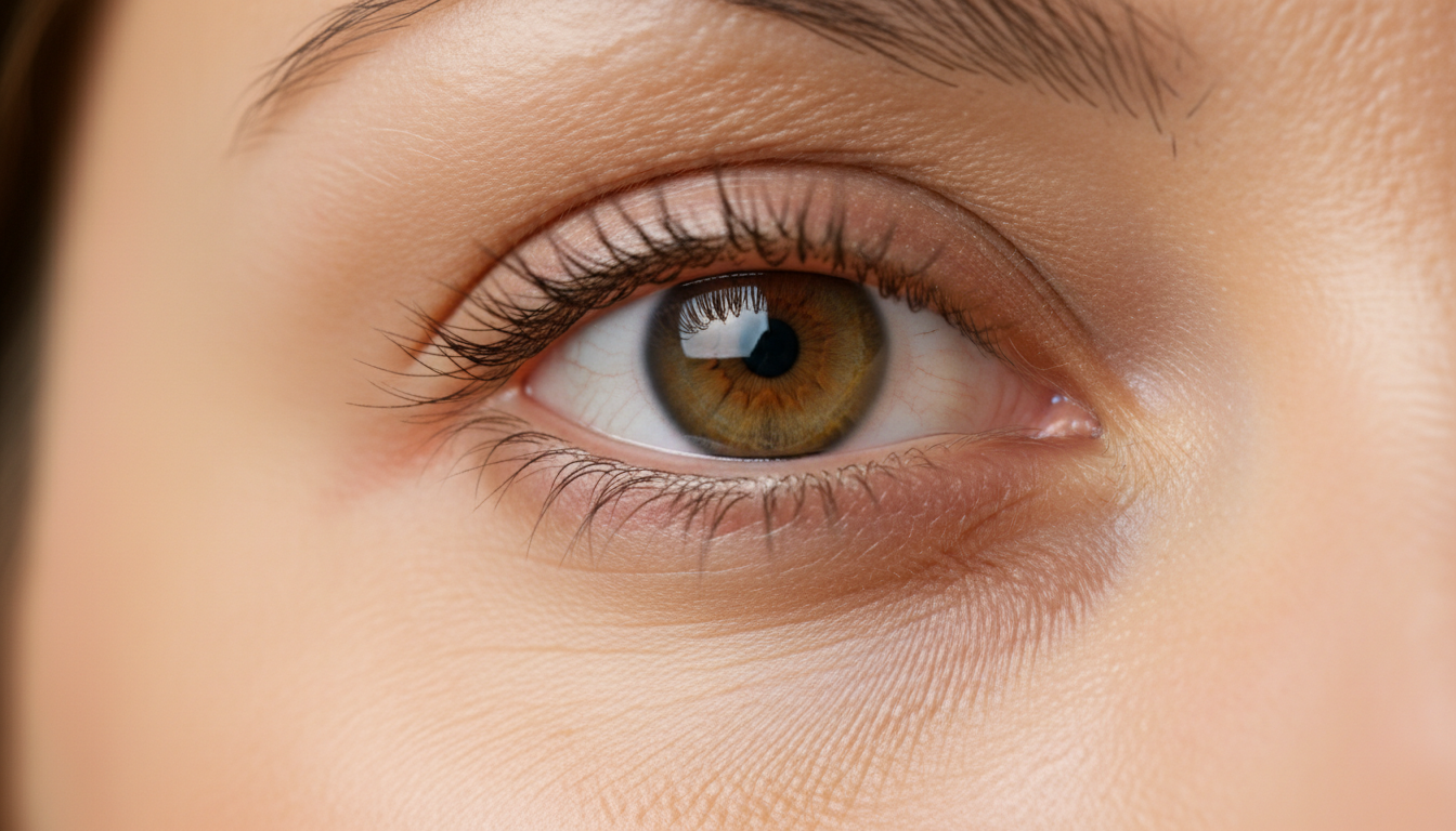 눈 아래 근육이 미세하게 떨리는 여성의 눈 클로즈업