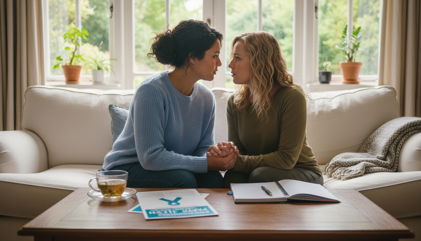 성병 관련 파트너와 함께 건강 관리에 대해 진지하게 대화하는 여성 커플