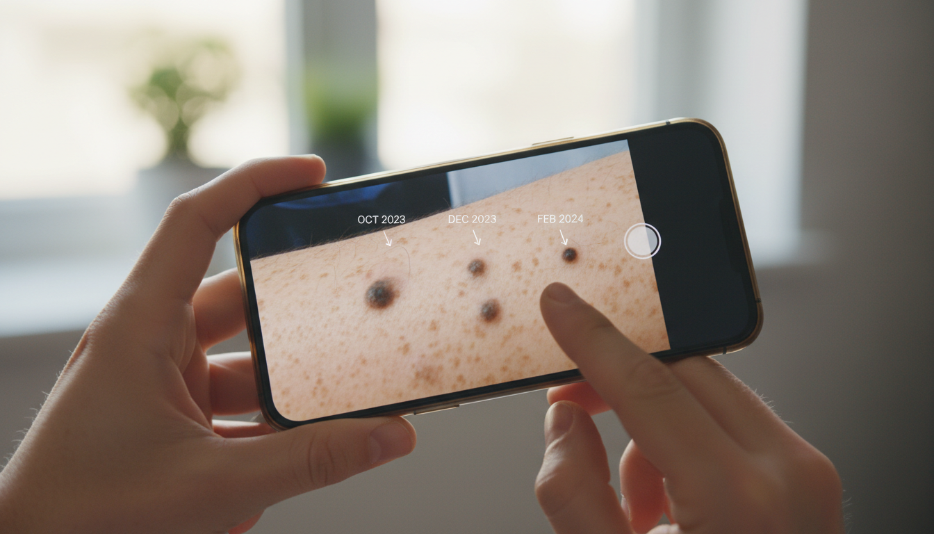 스마트폰으로 점의 변화를 기록하기 위해 선명한 사진을 찍는 모습