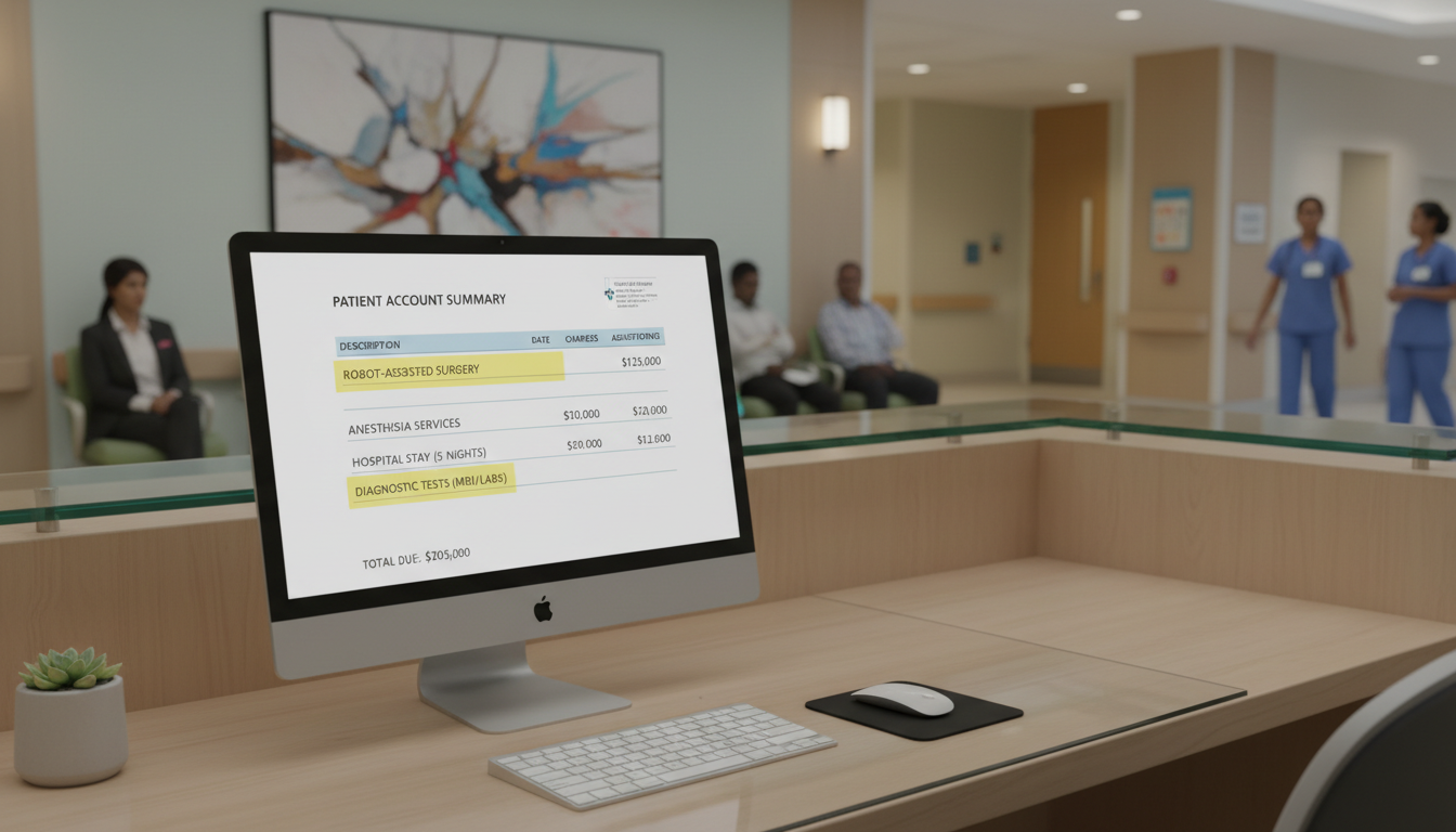 갑상선암 로봇 수술 비용 구성을 보여주는 병원 청구서 내역 이미지