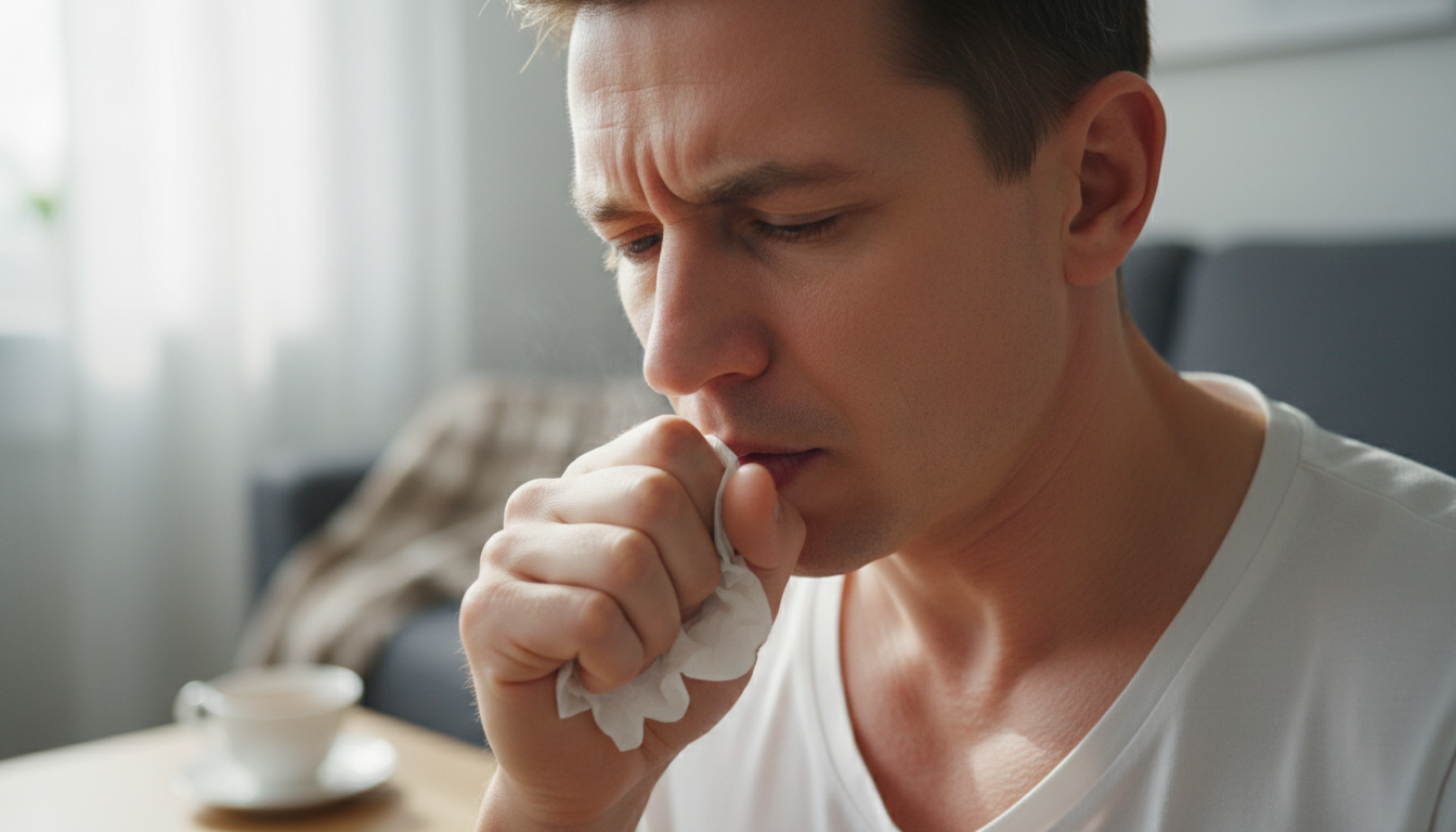 가벼운 기침을 하는 모습을 표현한 이미지