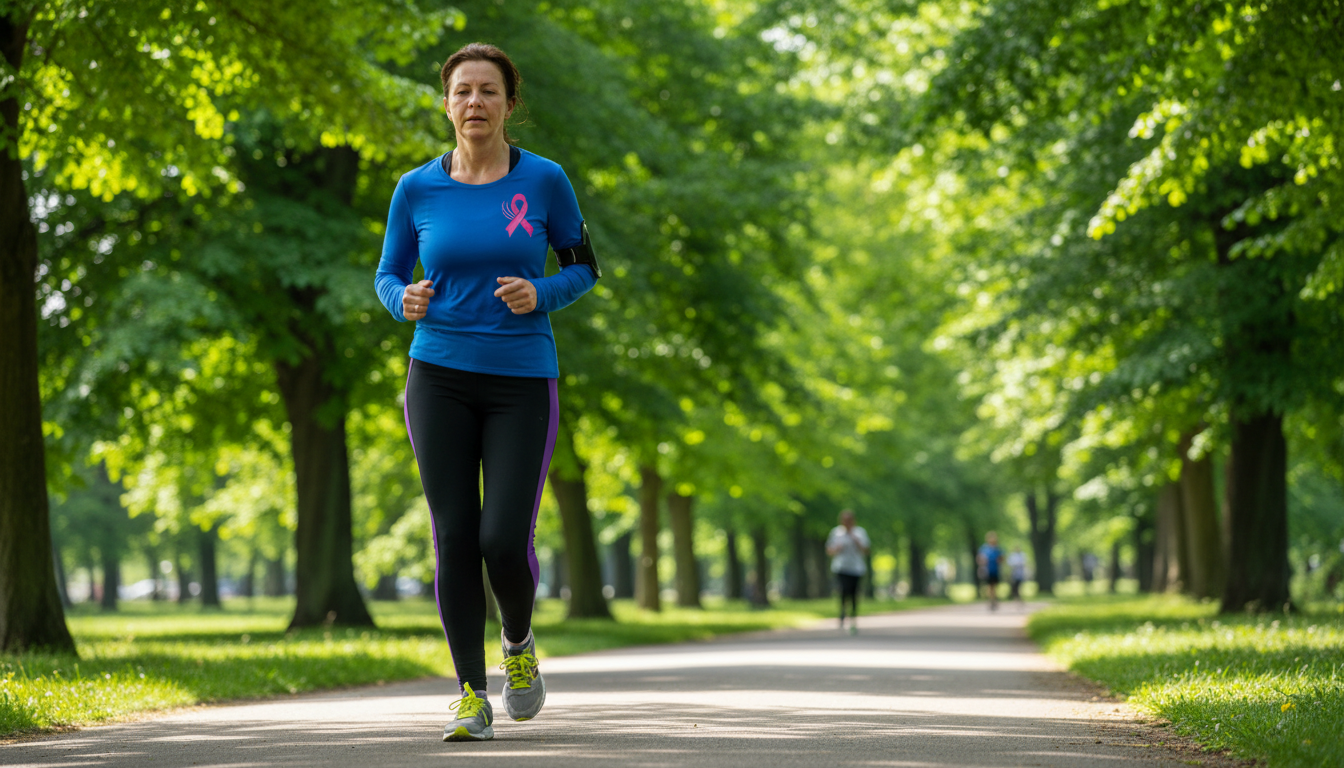 유방암 재발 예방을 위한 규칙적인 유산소 운동 장면